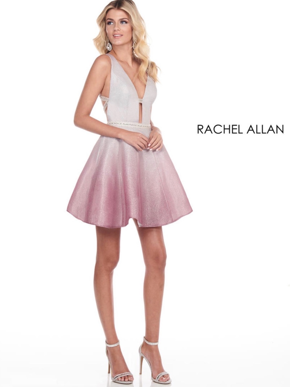 Rachel Allan Pink Ombre Plunging V-Neck Party Dress